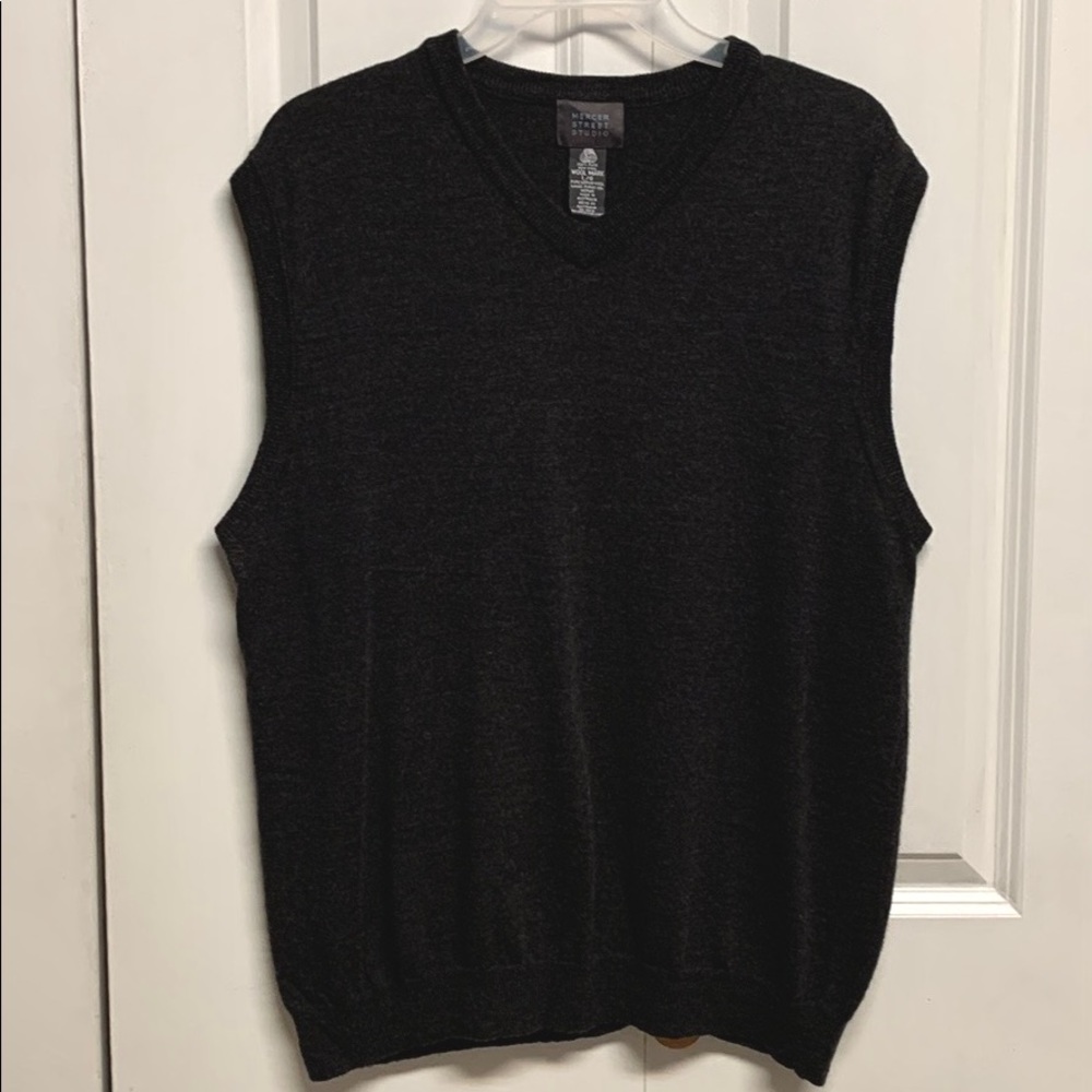 Mercer Street Dark Gray V Neck Wool Knit Pullover Vest Mens Size L